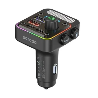 Porodo Quick-Charge FM Car Charger Dual USB-C - USB-A - Black